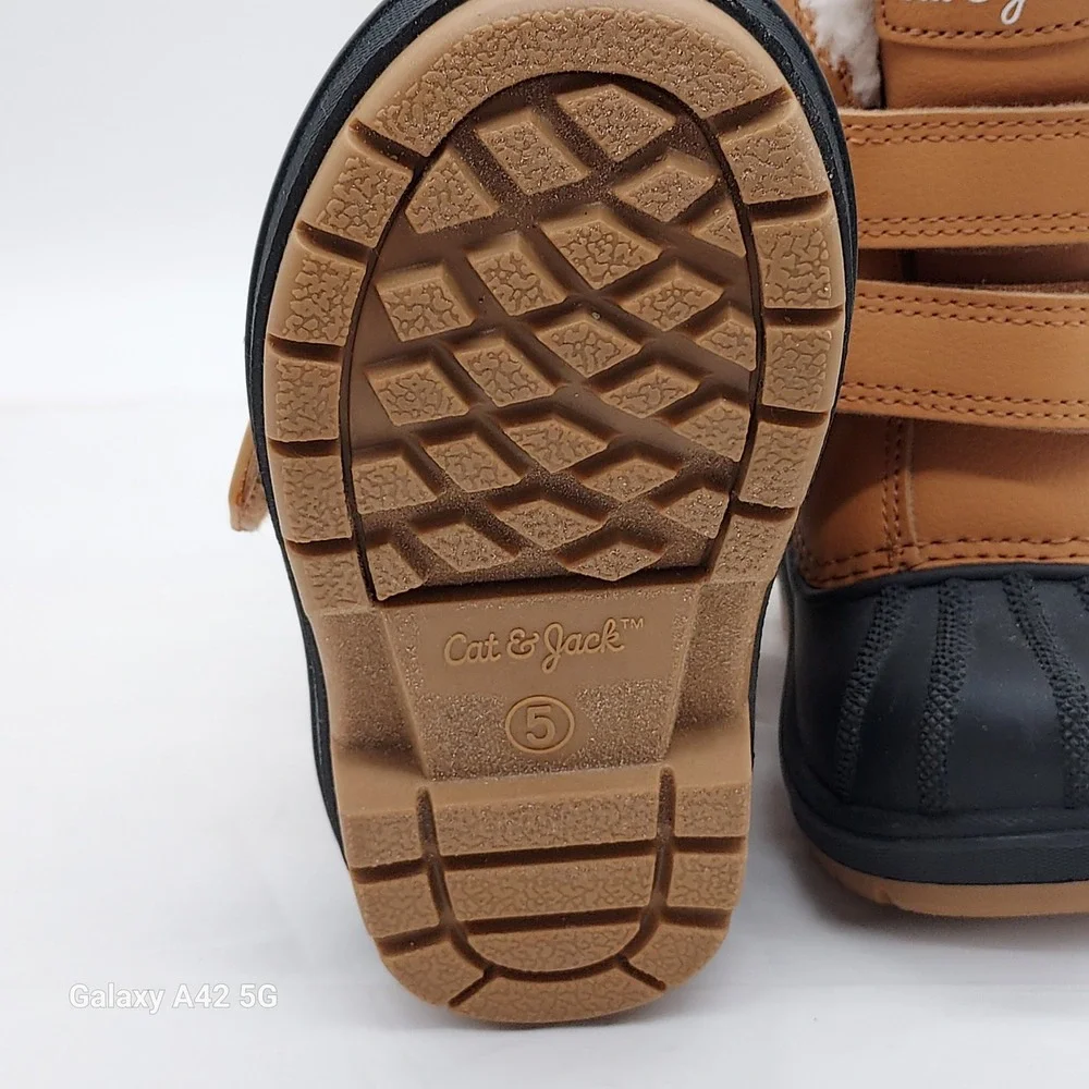 Cat & Jack Toddler Boys Brown Black Faux Fur Lined Winter Duck Boots Size 5
